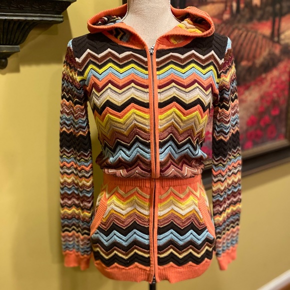 Missoni for Target Girls Knit Hoodie Sweater Jacket w pockets Orange Chevron